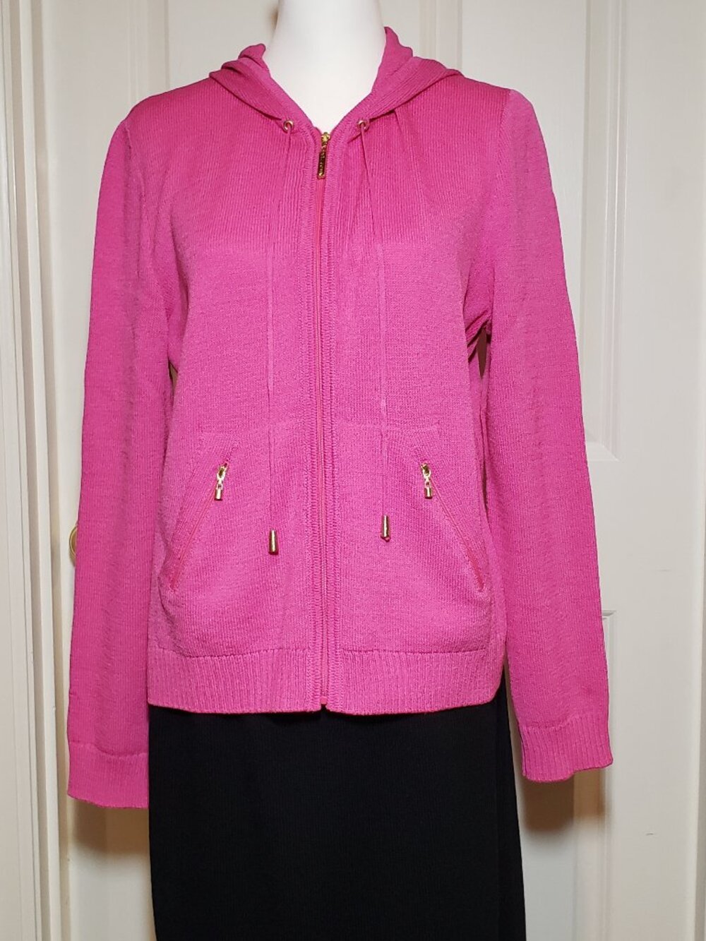 St John Pink Hooded Zip sweater Size M